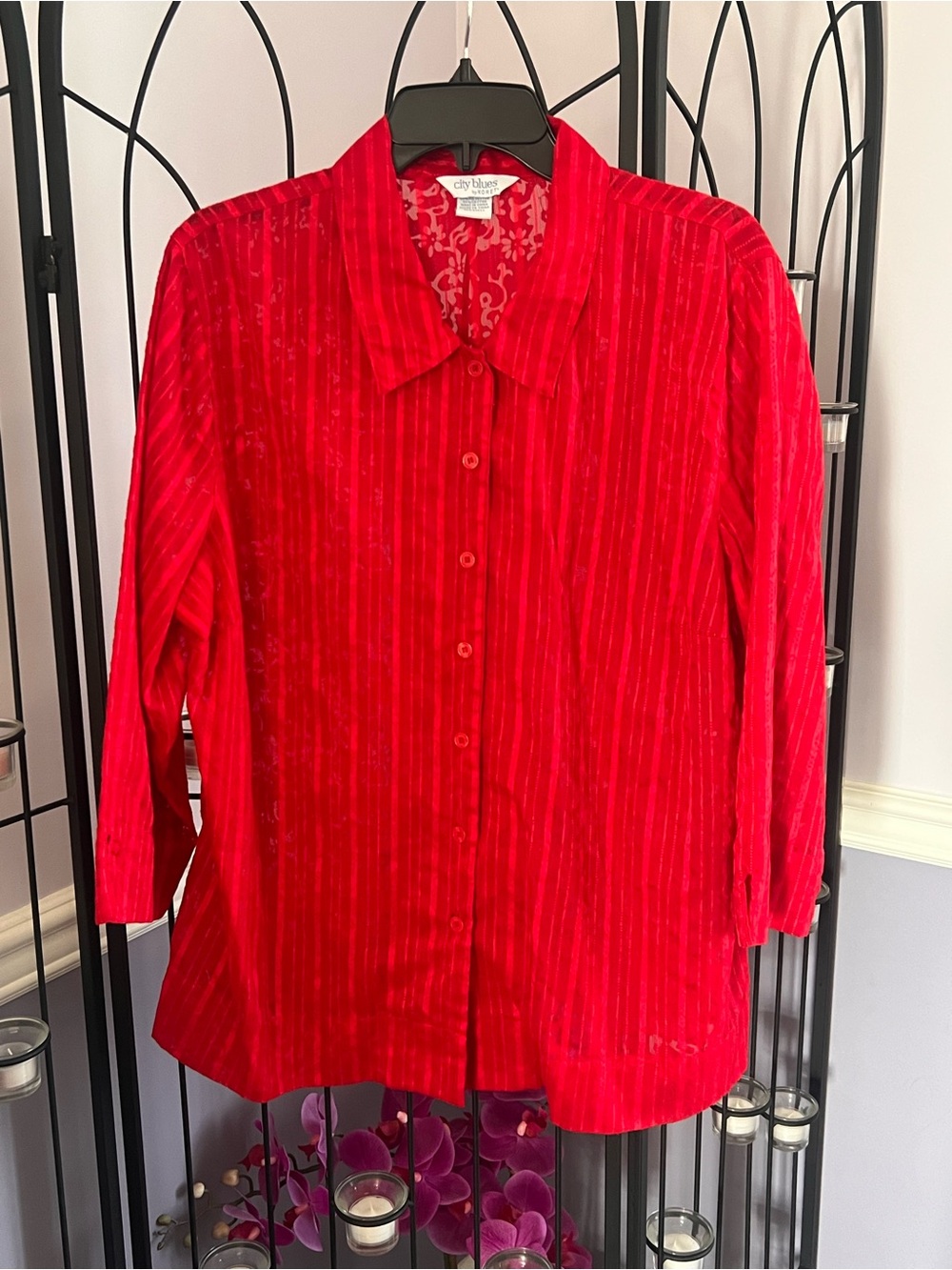 Koret Vibrant Red Button-Down Blouse